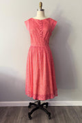 Watermelon Pink Lace Day Dress with Satin Cap Sleeves