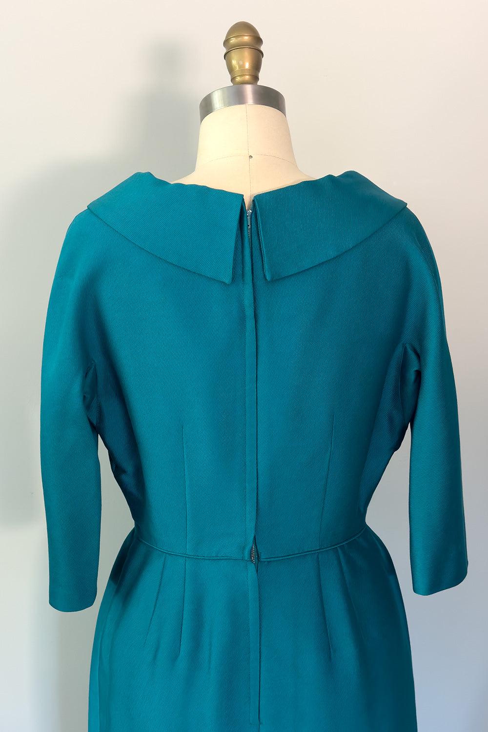 Vintage Teal Wiggle Dress  Mad Men Style, 36" Bust
