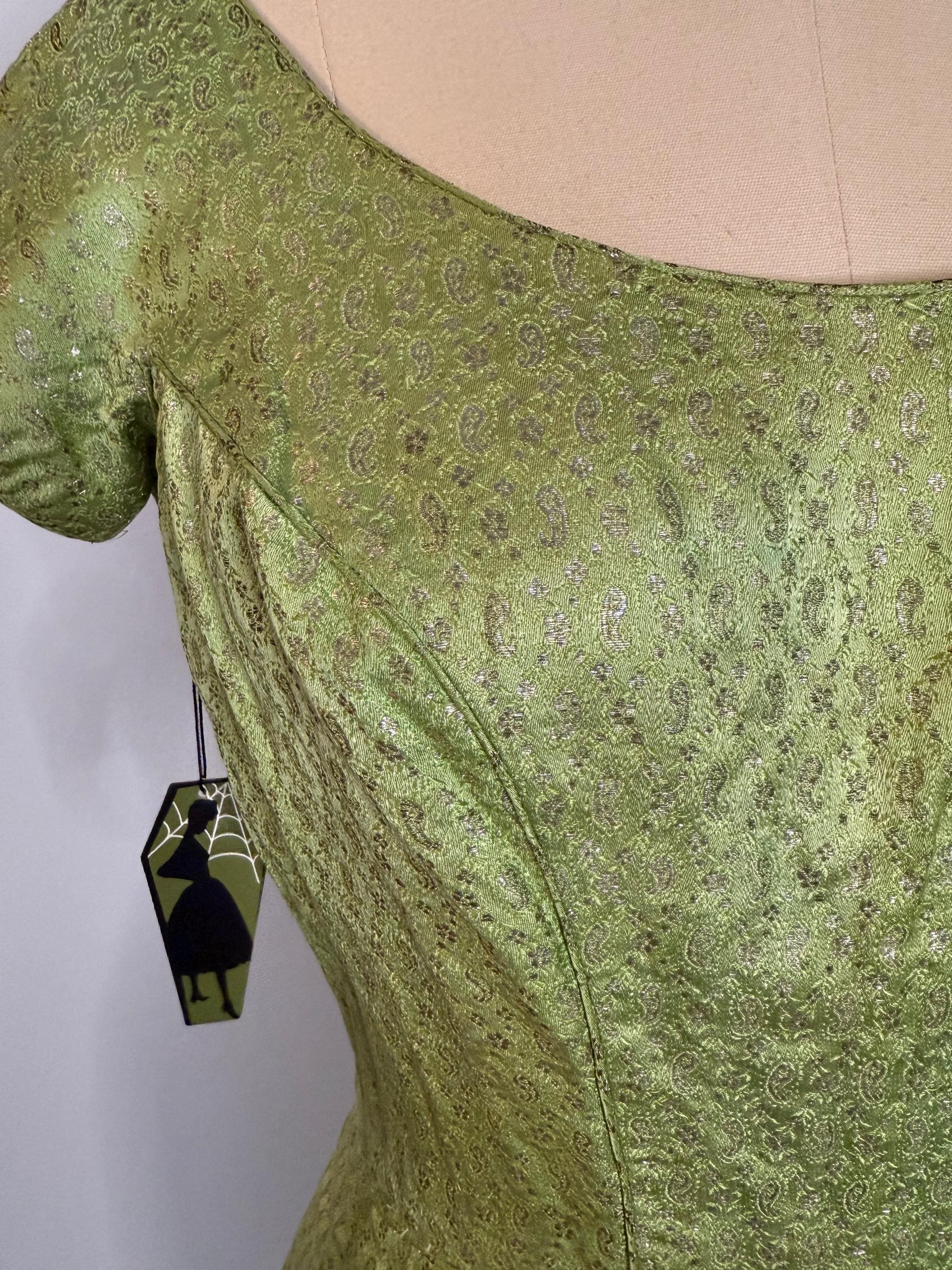 Vintage Green Paisley Metallic Wiggle Dress - Size Medium