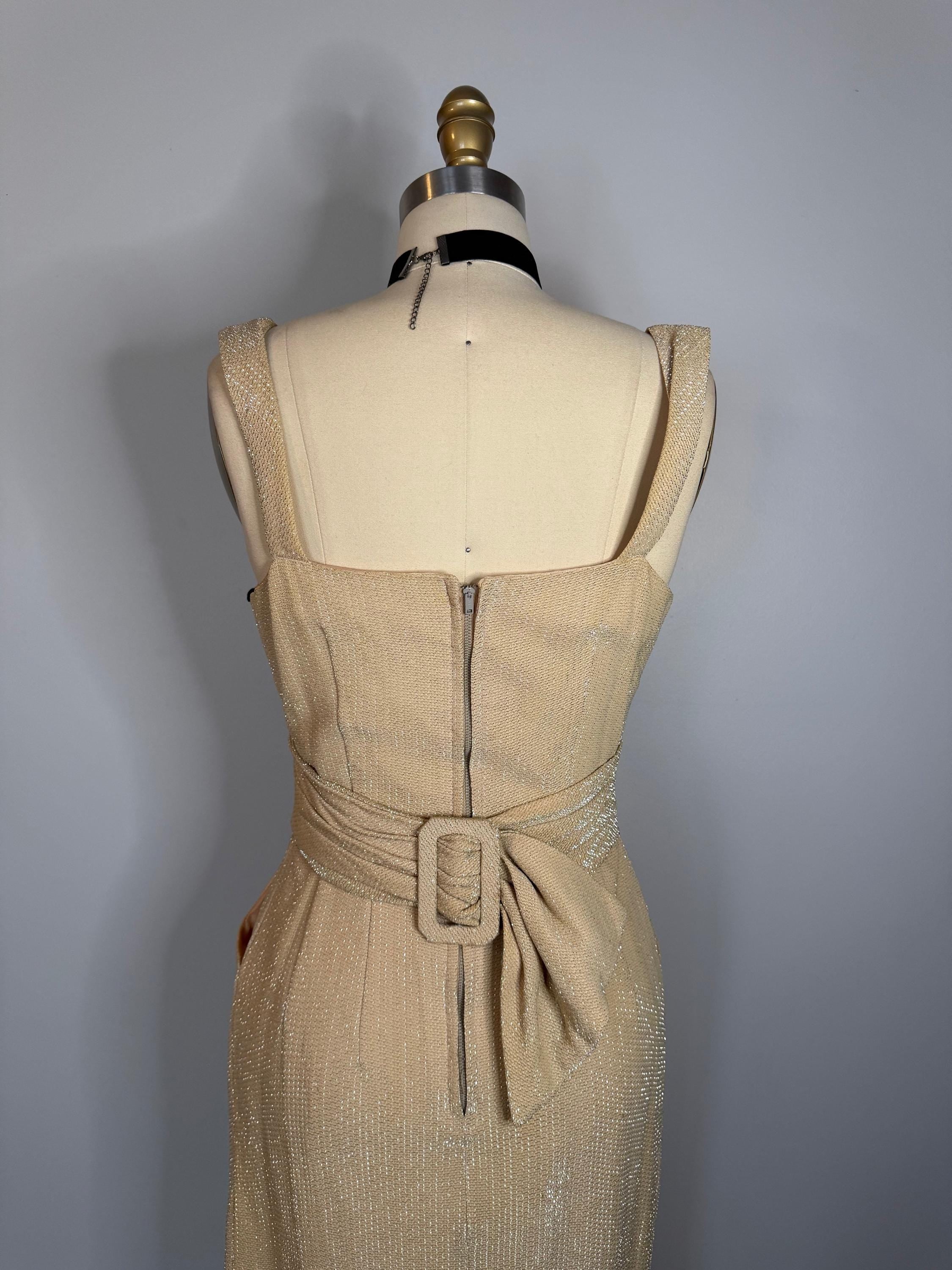 Vintage Las Vegas Champagne Lurex Wiggle Dress  Glittery, Adjustable Belt