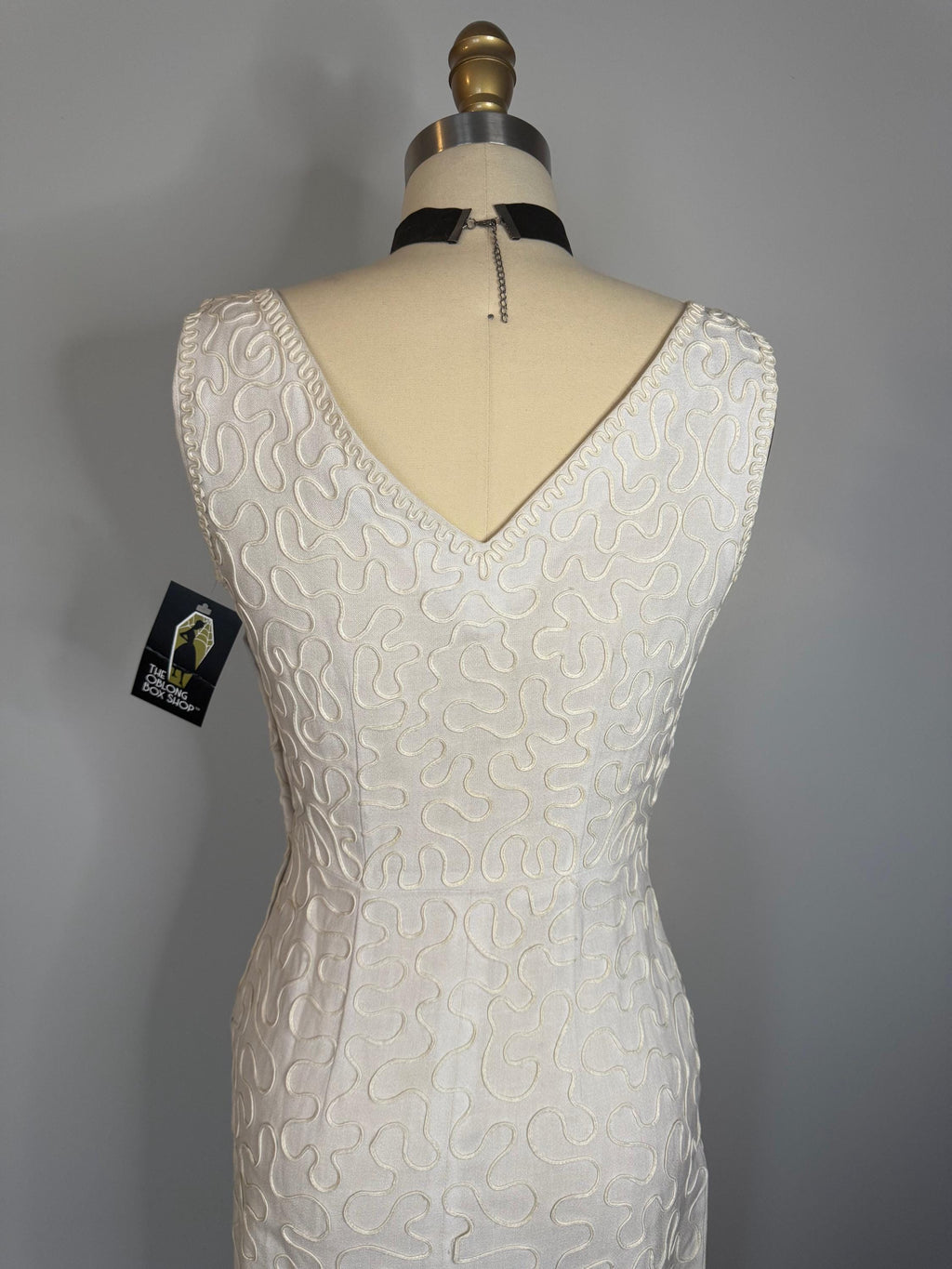 Vintage White Wiggle Dress with Rhinestones  Scoop Neck, Back Zipper