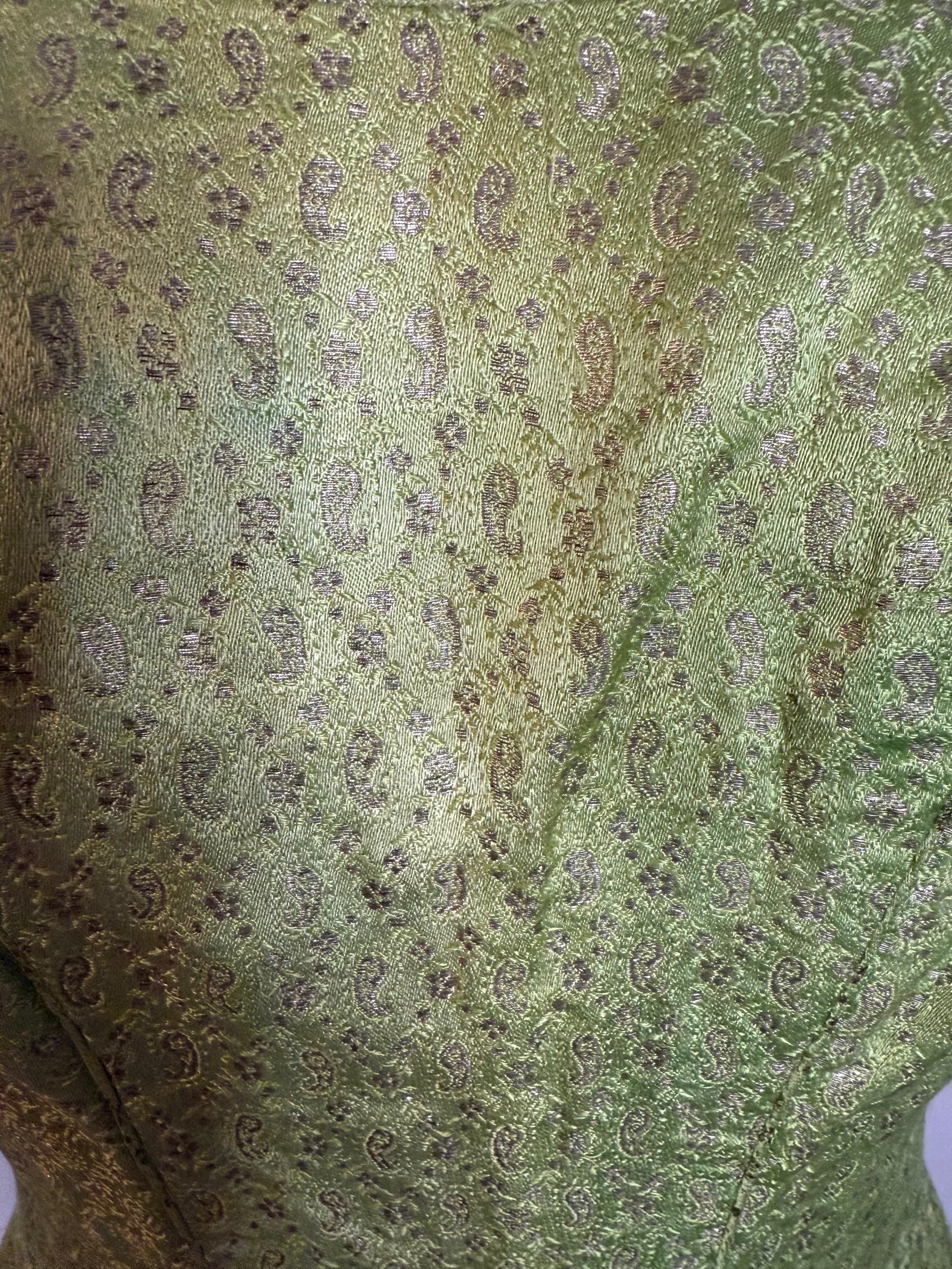Vintage Green Paisley Metallic Wiggle Dress - Size Medium