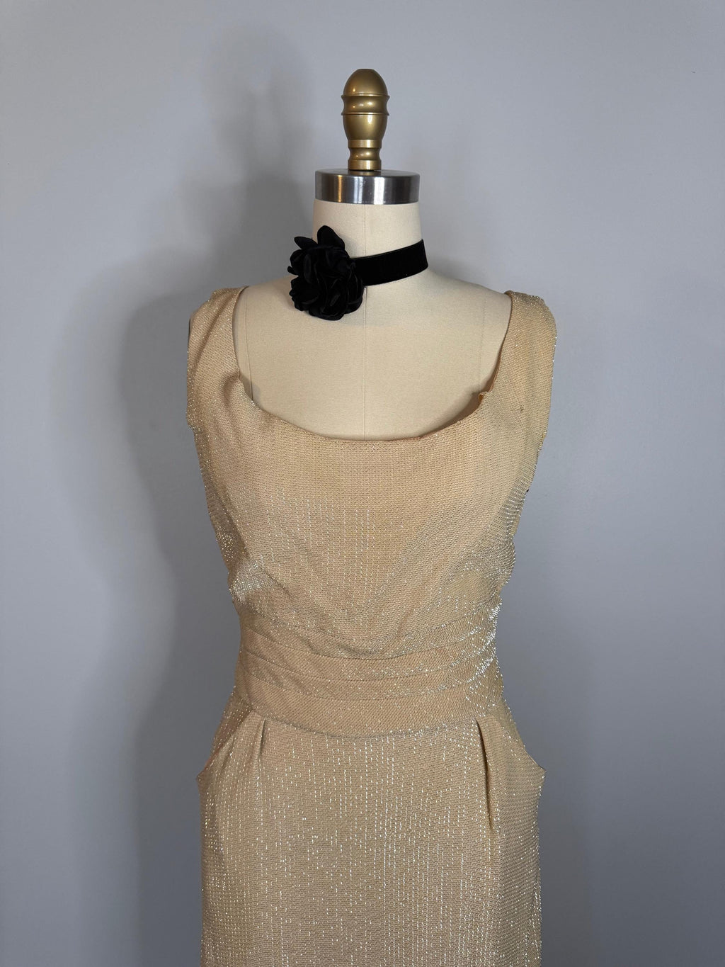 Vintage Las Vegas Champagne Lurex Wiggle Dress  Glittery, Adjustable Belt