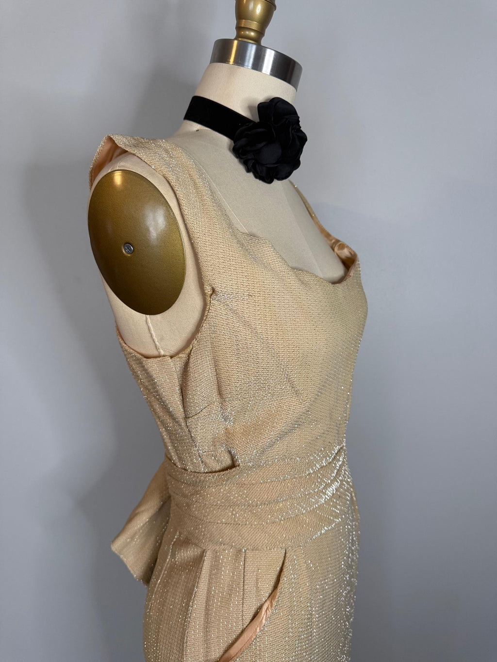 Vintage Las Vegas Champagne Lurex Wiggle Dress  Glittery, Adjustable Belt