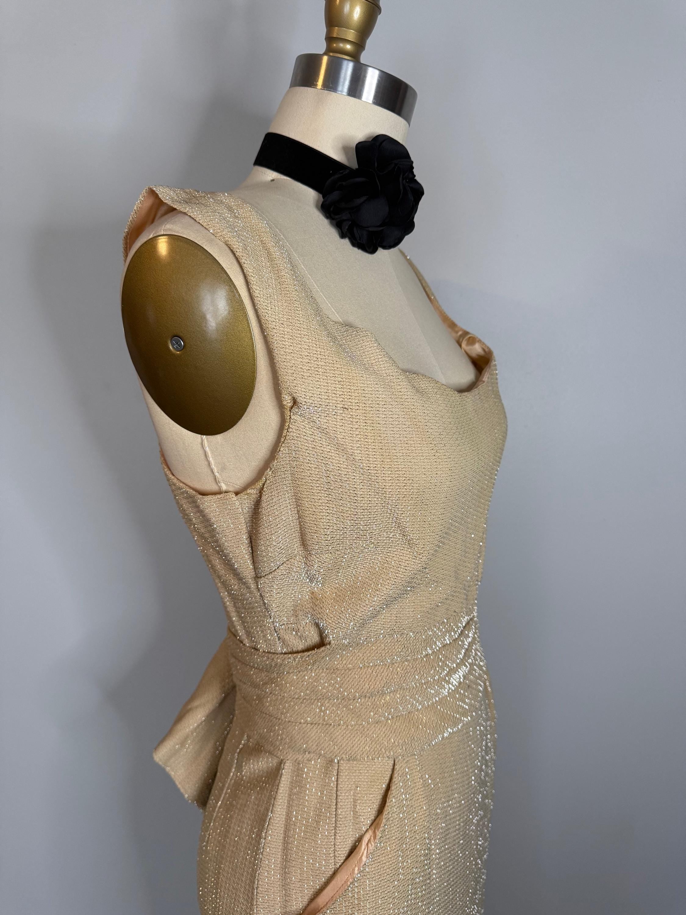 Vintage Las Vegas Champagne Lurex Wiggle Dress  Glittery, Adjustable Belt