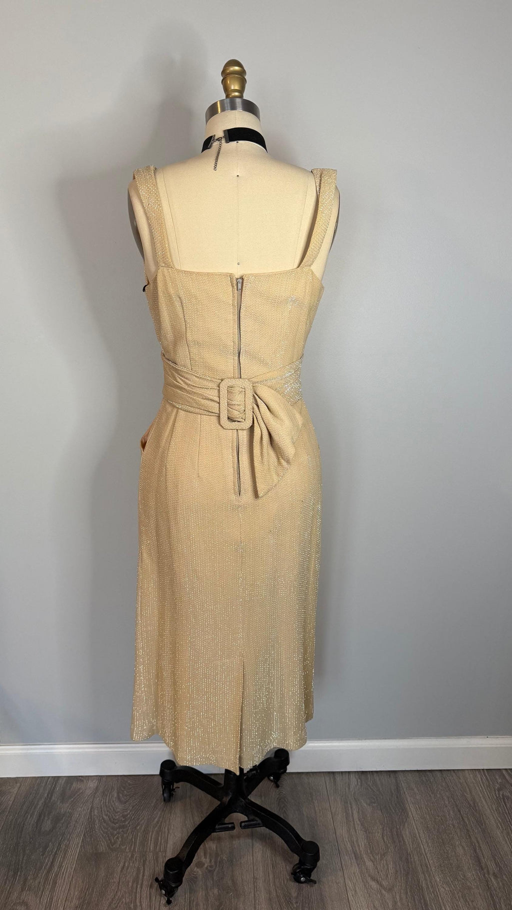 Vintage Las Vegas Champagne Lurex Wiggle Dress  Glittery, Adjustable Belt