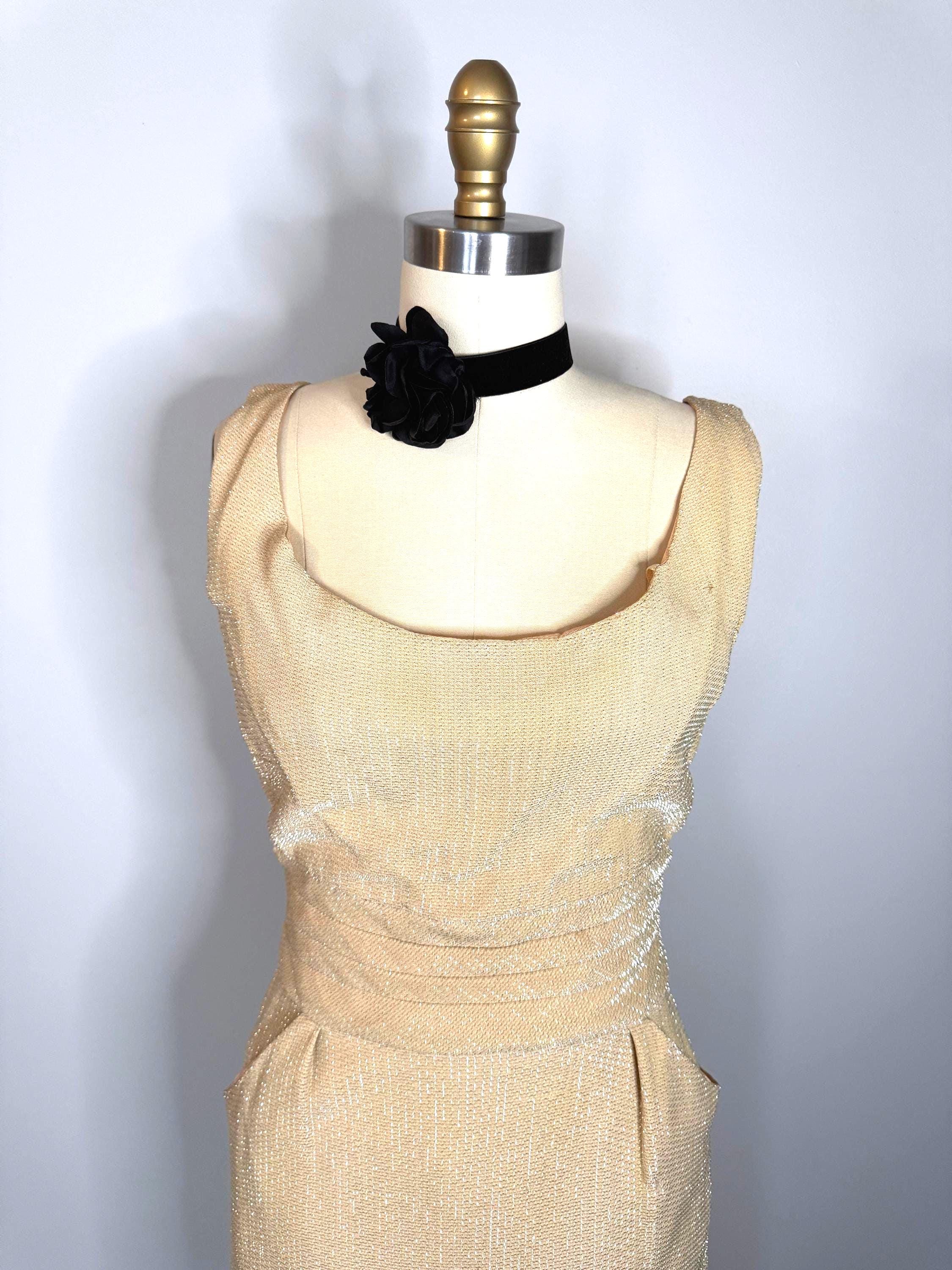 Vintage Las Vegas Champagne Lurex Wiggle Dress  Glittery, Adjustable Belt