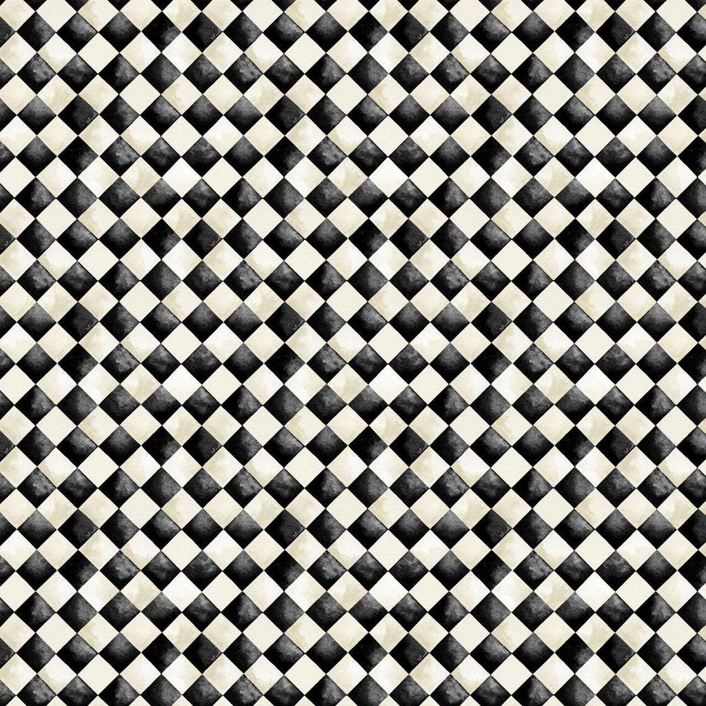 Halloween Check Harlequin Print Cotton Fabric Windham Fabrics in Black and White