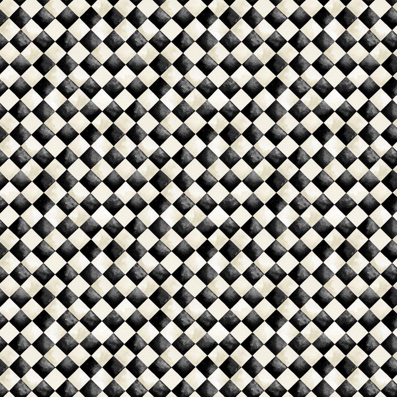 Halloween Check Harlequin Print Cotton Fabric Windham Fabrics in Black and White