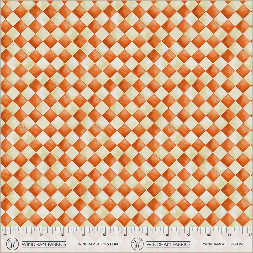 Halloween Check Harlequin Print Cotton Fabric Windham Fabrics in Orange and White