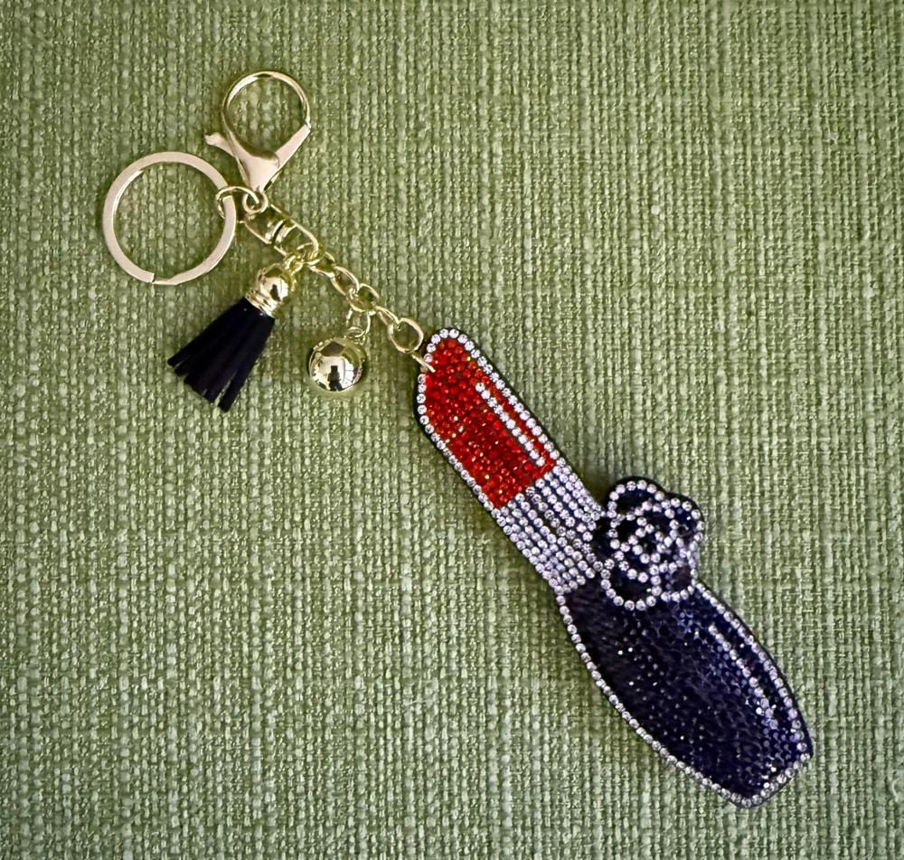 Red Lipstick Rhinestone Bag Charm Keychain