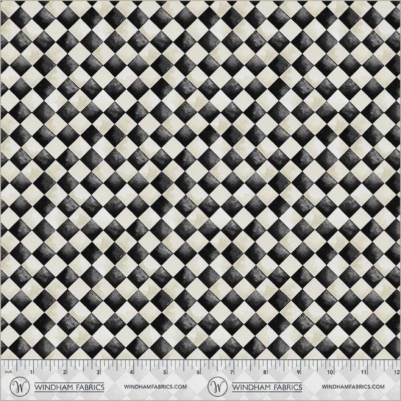 Halloween Check Harlequin Print Cotton Fabric Windham Fabrics in Black and White