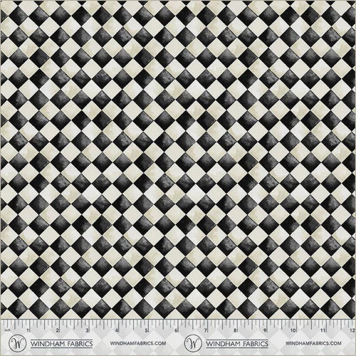 Halloween Check Harlequin Print Cotton Fabric Windham Fabrics in Black and White