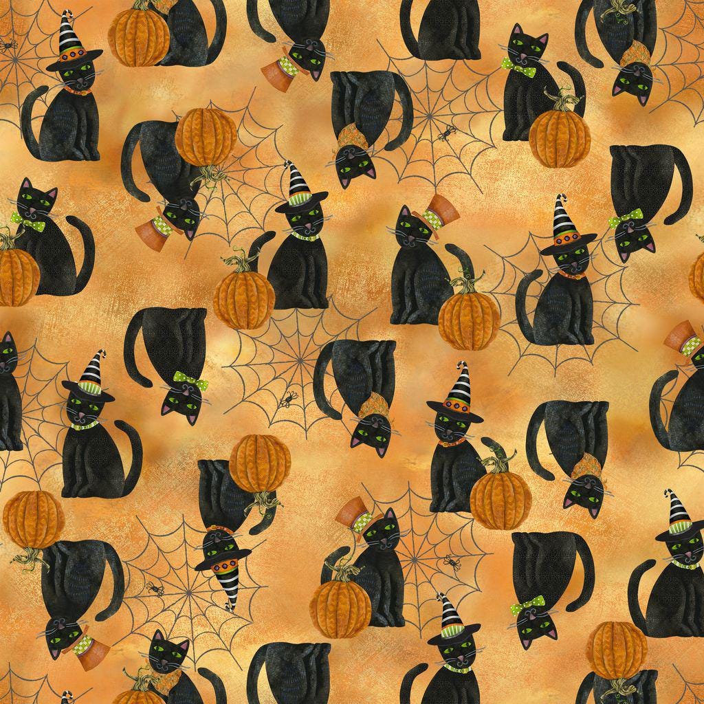 Black Cat Print Cotton Fabric Windham Fabrics