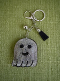 Rhinestone Ghost Charm Keychain with Gold Clasp and Tassel