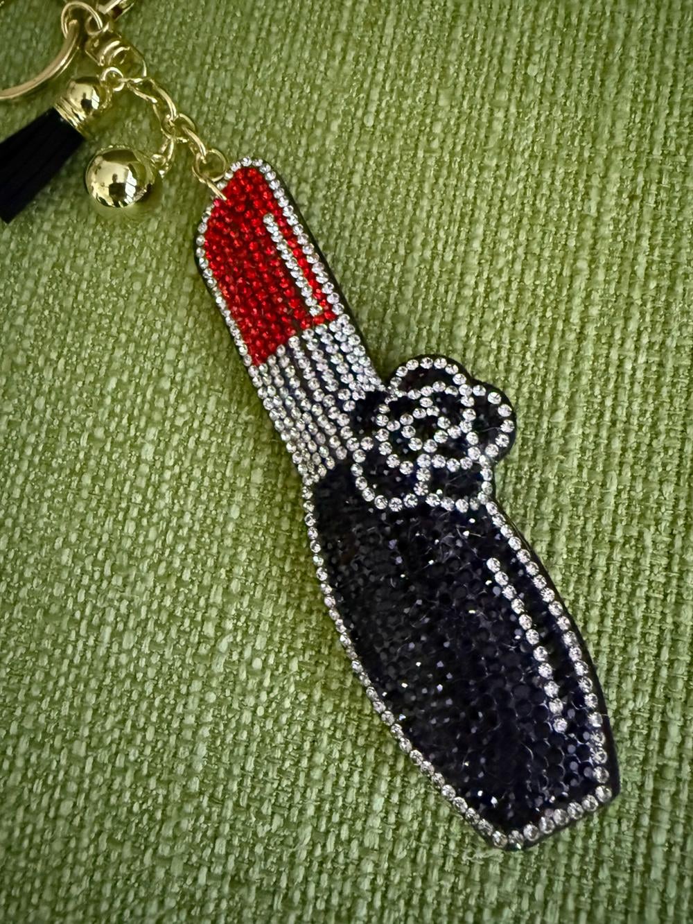 Red Lipstick Rhinestone Bag Charm Keychain